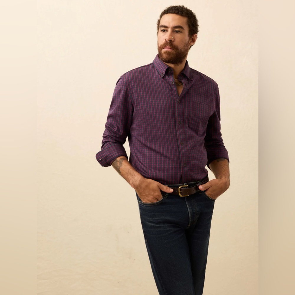 Faherty Coastline Knit‎ Shirt - Red Dusk Check
